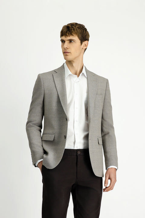 Medium Beige 4-Drop Relaxed Fit Classic Plaid Jacket