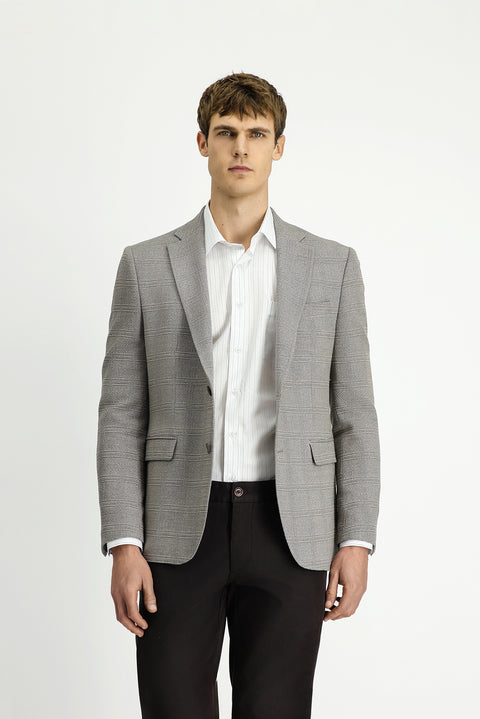 Medium Beige 4-Drop Relaxed Fit Classic Plaid Jacket