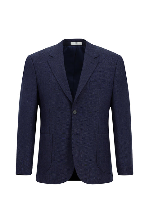 Medium Navy 4 Drop Relaxed Fit Patterned Wool Jacket