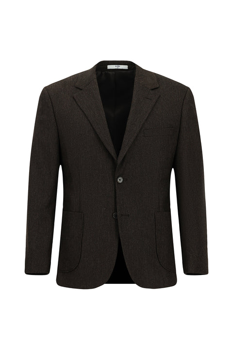 Dark Brown 4-Drop Relaxed Fit Patterned Wool Jacket