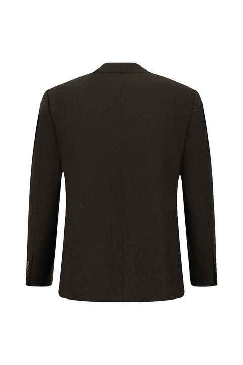 Dark Brown 4-Drop Relaxed Fit Patterned Wool Jacket
