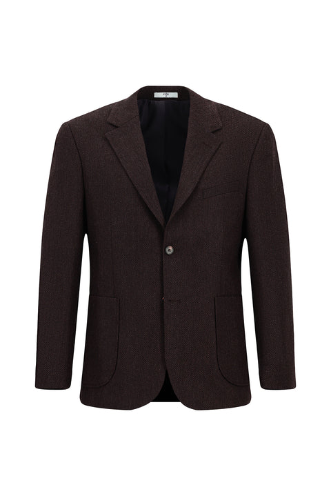 Dark Burgundy 4-Drop Relaxed Fit Patterned Wool Jacket