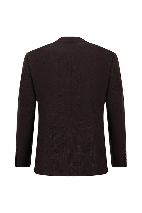 Dark Burgundy 4-Drop Relaxed Fit Patterned Wool Jacket