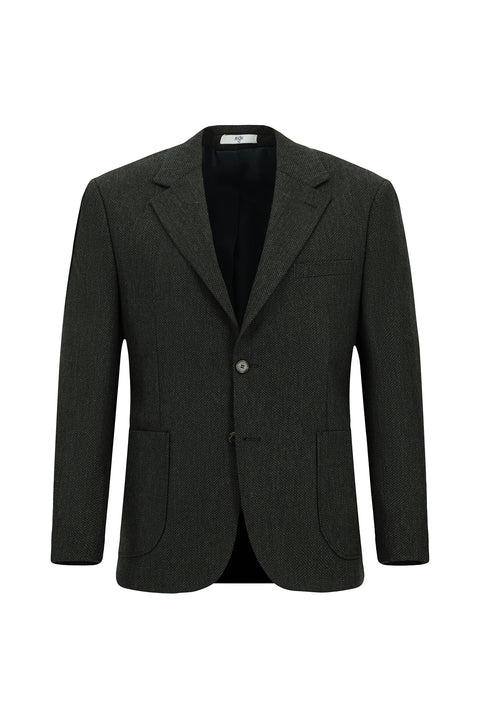 Dark Green 4-Drop Relaxed Fit Patterned Wool Jacket