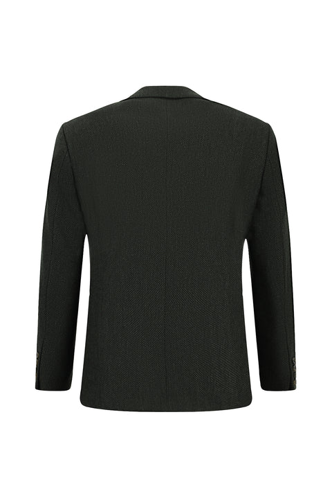 Dark Green 4-Drop Relaxed Fit Patterned Wool Jacket