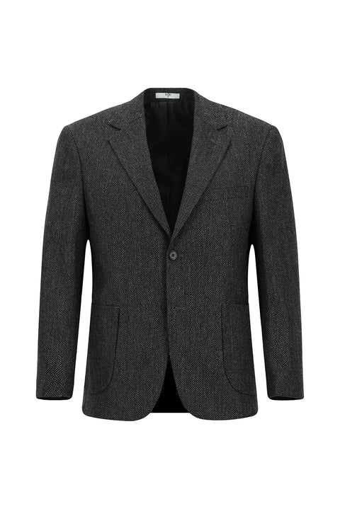 Dark Anthracite 4-Drop Relaxed Fit Patterned Wool Jacket