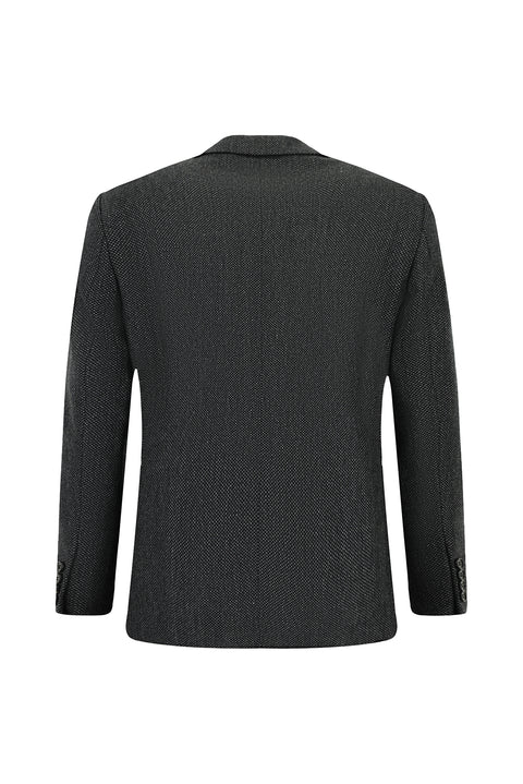 Dark Anthracite 4-Drop Relaxed Fit Patterned Wool Jacket