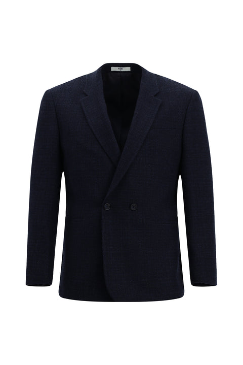 Dark Navy 6 Drop Regular Fit Patterned Wool Double-Breasted Jacket