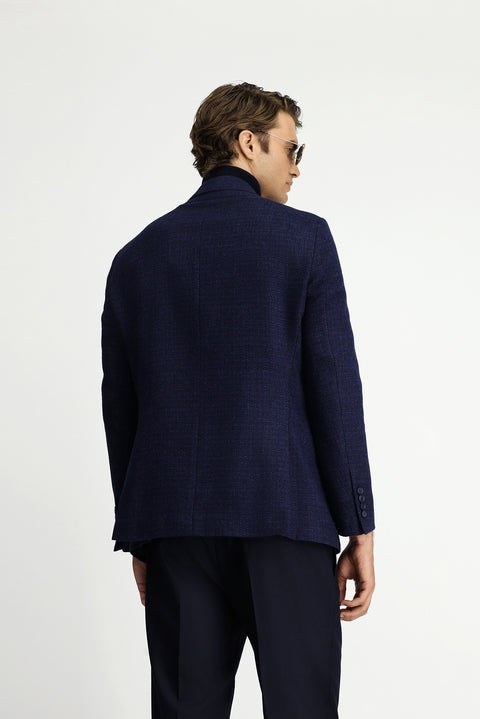 Dark Navy 6 Drop Regular Fit Patterned Wool Double-Breasted Jacket