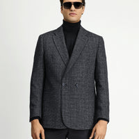 Dark Anthracite 6 Drop Regular Fit Patterned Wool Double-Breasted Jacket