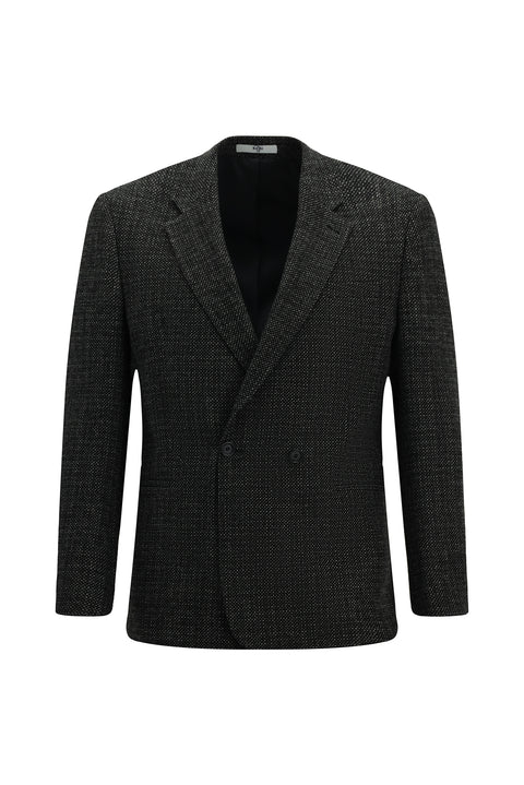 Dark Anthracite 6 Drop Regular Fit Patterned Wool Double-Breasted Jacket