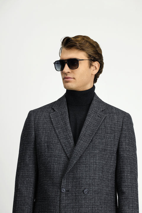 Dark Anthracite 6 Drop Regular Fit Patterned Wool Double-Breasted Jacket