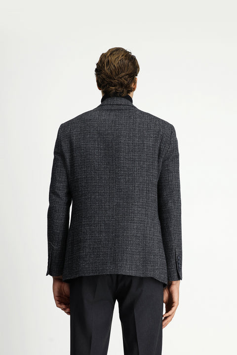 Dark Anthracite 6 Drop Regular Fit Patterned Wool Double-Breasted Jacket