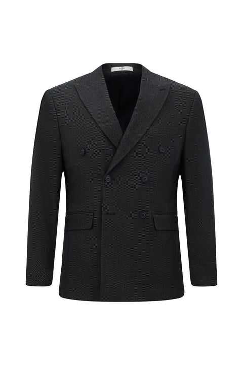 Dark Navy 6 Drop Regular Fit Patterned Lycra Double-Breasted Jacket