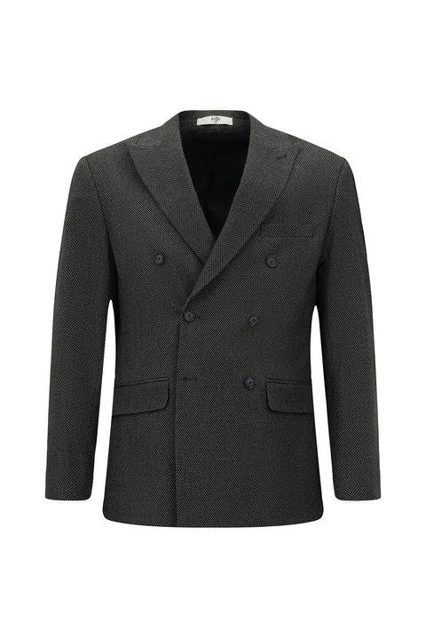 Dark Anthracite 6 Drop Regular Fit Patterned Lycra Double-Breasted Jacket