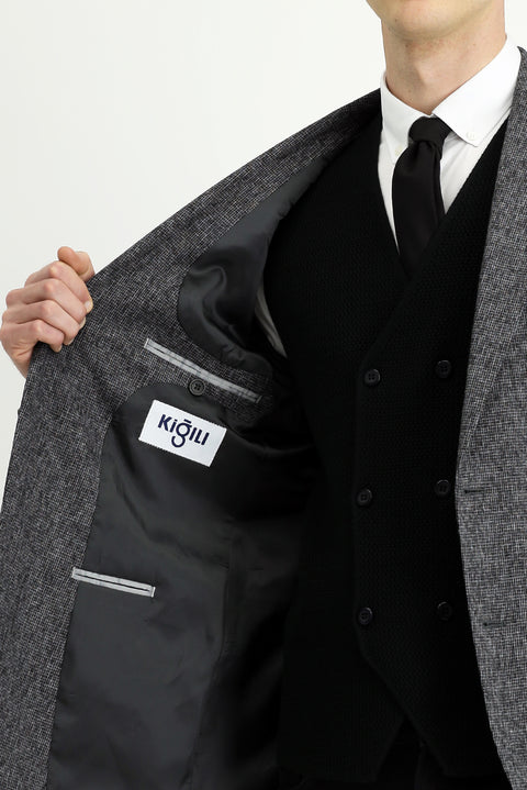 Light Anthracite 7 Drop Slim Fit Patterned Classic Jacket