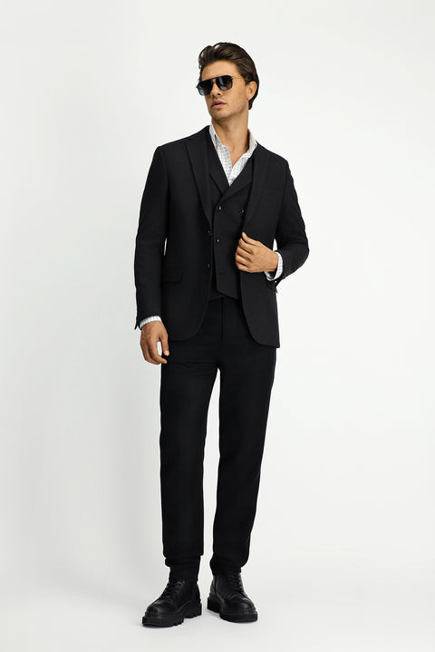 Black 6 Drop Regular Fit Standard Cut Lycra Classic Patterned Jacket