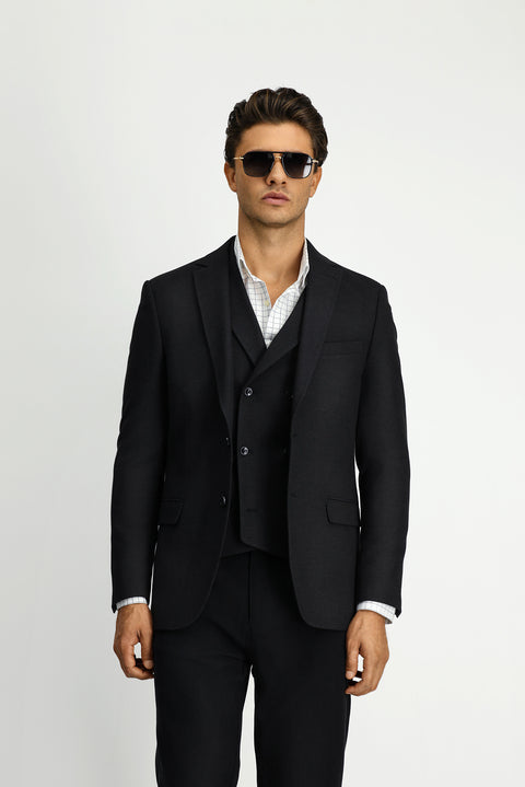 Black 6 Drop Regular Fit Standard Cut Lycra Classic Patterned Jacket