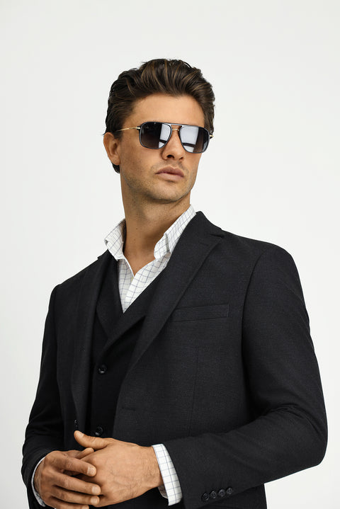 Black 6 Drop Regular Fit Standard Cut Lycra Classic Patterned Jacket