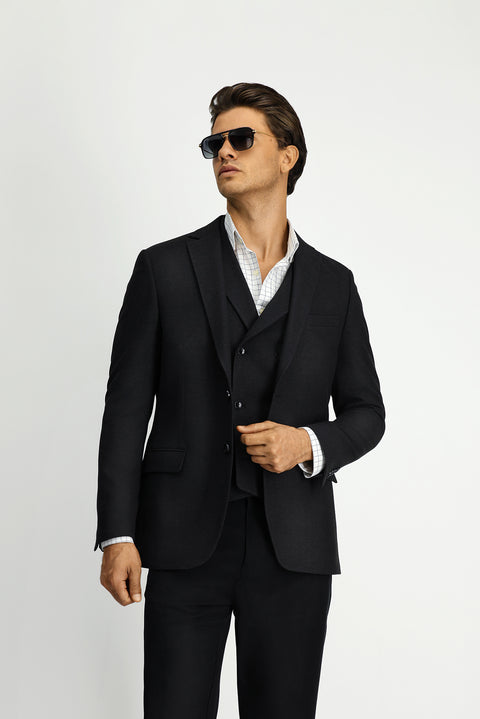 Black 6 Drop Regular Fit Standard Cut Lycra Classic Patterned Jacket