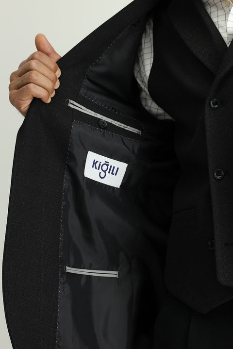 Black 6 Drop Regular Fit Standard Cut Lycra Classic Patterned Jacket