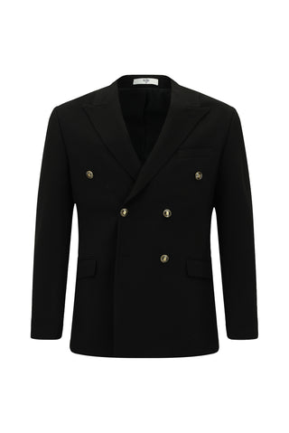  Siyah 7 Drop Slim Fit Dar Kesim Desenli Kruvaze Ceket
