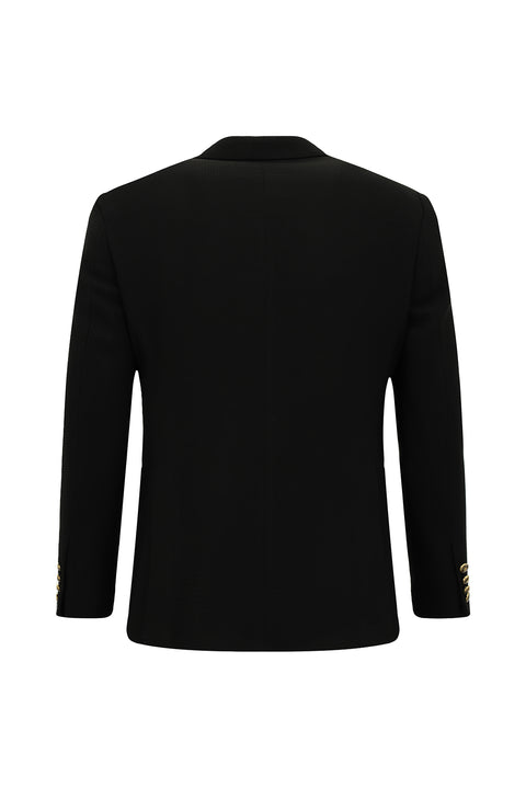 Siyah 7 Drop Slim Fit Dar Kesim Desenli Kruvaze Ceket