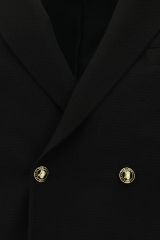  Siyah 7 Drop Slim Fit Dar Kesim Desenli Kruvaze Ceket