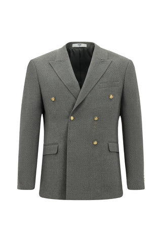  Orta Füme 7 Drop Slim Fit Dar Kesim Desenli Kruvaze Ceket