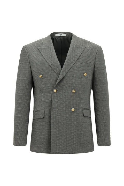 Medium Gray 7 Drop Slim Fit Patterned Double-Breasted Jacket