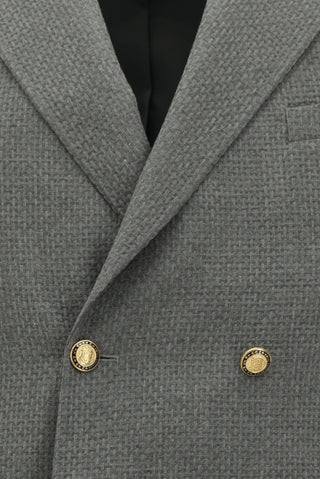  Orta Füme 7 Drop Slim Fit Dar Kesim Desenli Kruvaze Ceket