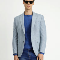 Light Blue 7 Drop Slim Fit Patterned Wool Jacket
