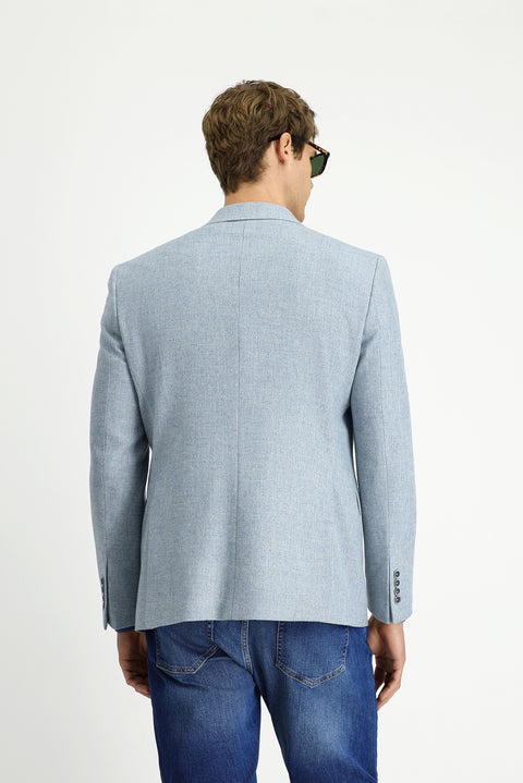 Light Blue 7 Drop Slim Fit Patterned Wool Jacket