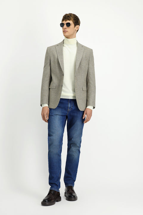 Orta Bej 4 Drop Relaxed Fit Rahat Kesim Desenli Yünlü Ceket
