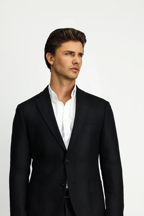 Black 7 Drop Slim Fit Patterned Sport Wool Jacket