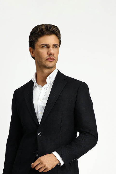 Black 7 Drop Slim Fit Patterned Sport Wool Jacket