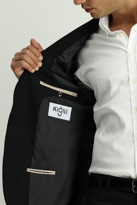 Black 7 Drop Slim Fit Patterned Sport Wool Jacket
