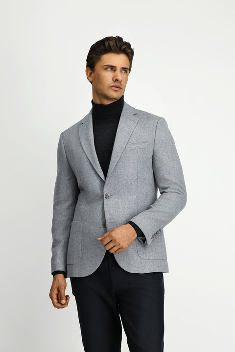 Medium Grey 7 Drop Slim Fit Patterned Sport Wool Jacket