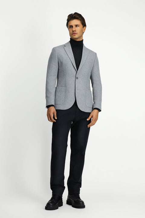 Medium Grey 7 Drop Slim Fit Patterned Sport Wool Jacket