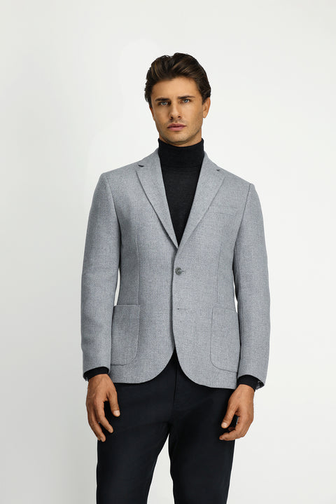 Medium Grey 7 Drop Slim Fit Patterned Sport Wool Jacket
