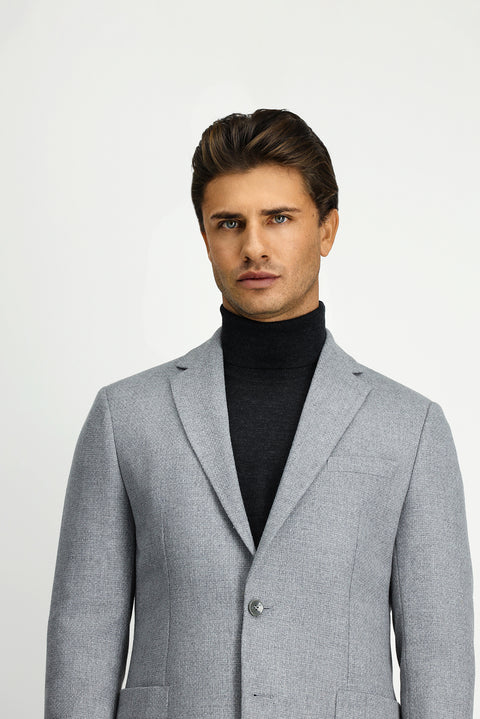 Medium Grey 7 Drop Slim Fit Patterned Sport Wool Jacket