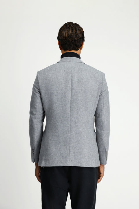 Medium Grey 7 Drop Slim Fit Patterned Sport Wool Jacket