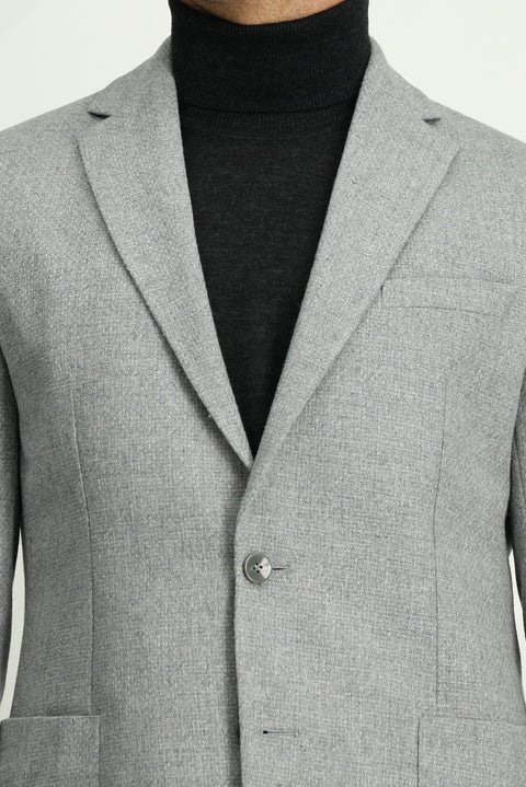 Medium Grey 7 Drop Slim Fit Patterned Sport Wool Jacket