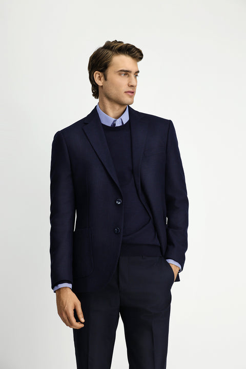 Dark Navy 7 Drop Slim Fit Patterned Sport Wool Jacket