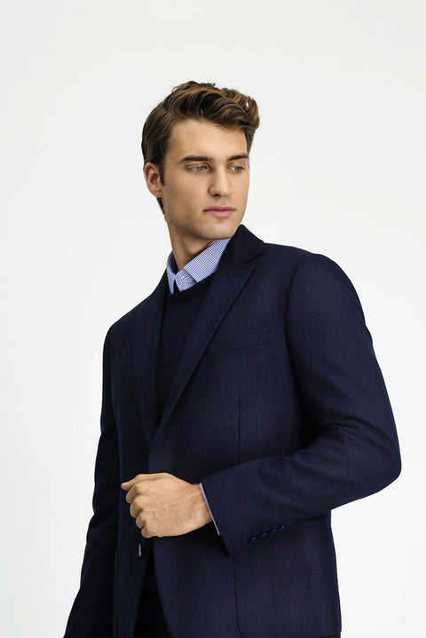 Dark Navy 7 Drop Slim Fit Patterned Sport Wool Jacket