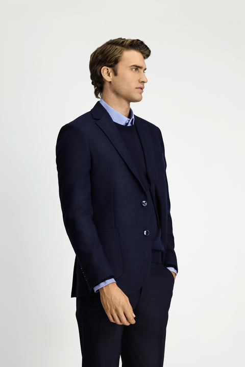Dark Navy 7 Drop Slim Fit Patterned Sport Wool Jacket
