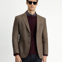 Light Brown 7 Drop Slim Fit Patterned Sporty Wool Jacket