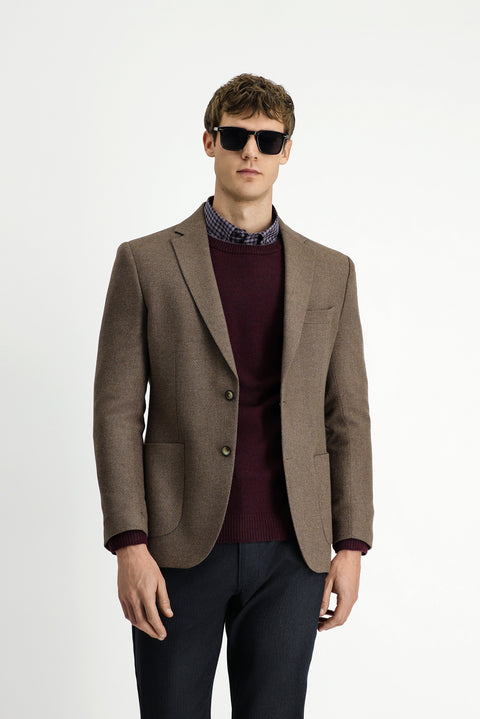 Light Brown 7 Drop Slim Fit Patterned Sporty Wool Jacket