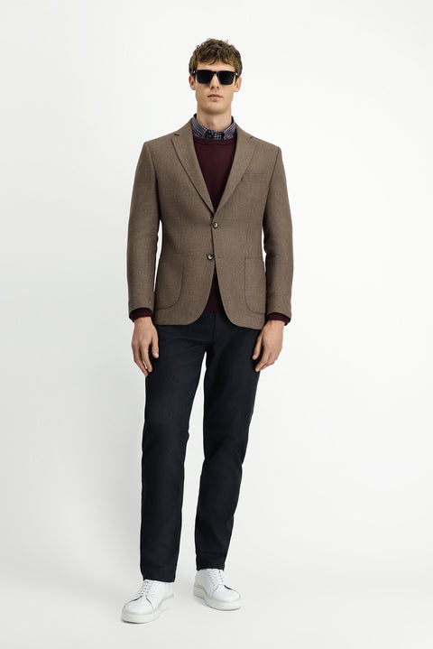 Light Brown 7 Drop Slim Fit Patterned Sporty Wool Jacket