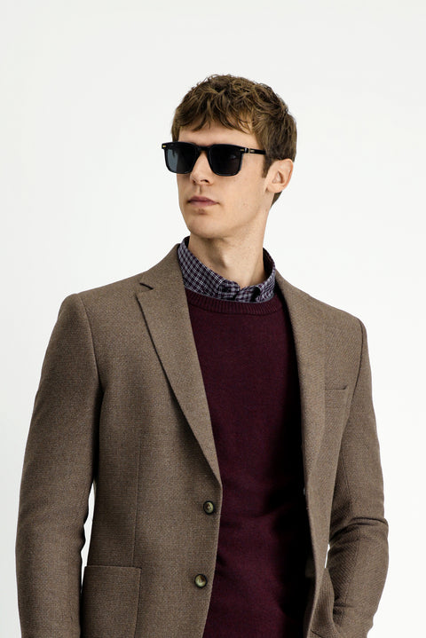 Light Brown 7 Drop Slim Fit Patterned Sporty Wool Jacket